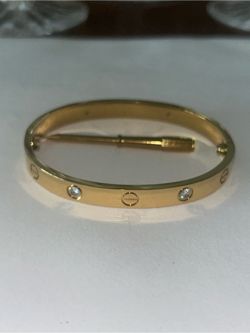 New- Gold Love Bracelet, Stamped, with Stones. Bangle